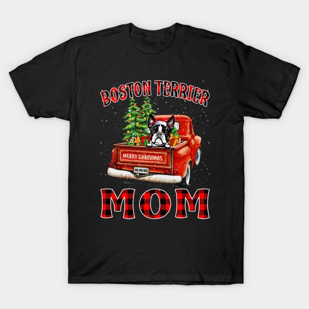 Christmas Boston Terrier Mom Santa Hat Truck Tree Plaid Dog Mom Christmas T-Shirt by intelus